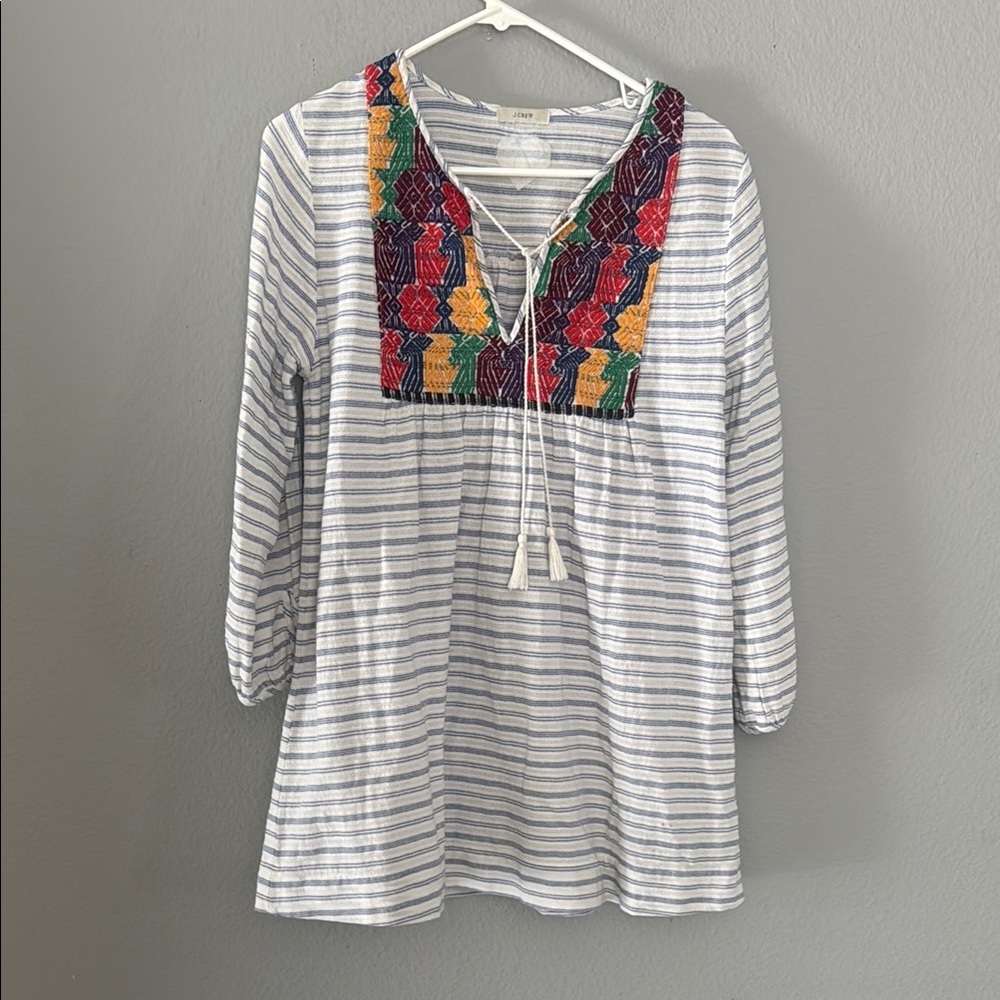 J. Crew blue and White Embellished Tunic Top or mini dress - Picture 6 of 11